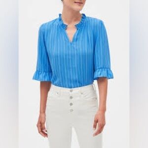 Banana Republic Blouse Blue White Pin Stripe Keyhole Chiffon Work Office XS